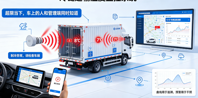 冷链运输温度监控系统：车厢温湿度超限实时报警