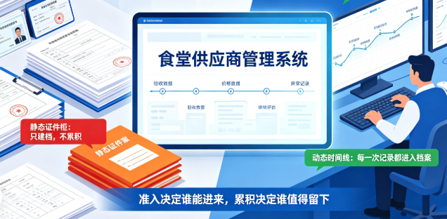 食堂供应商管理系统：证照准入与送货验收记录的累积